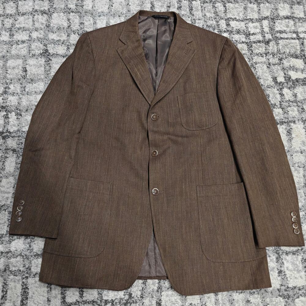 Samuelsohn Mens Wool Linen Blazer Sport Coat 42 Long Brown 3-Button Made Canada